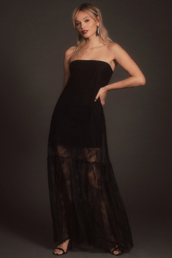 Anna Strapless Sheer Lace Maxi Dress | Nuuly