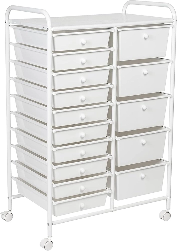 Honey Can Do 15-Drawer Metal Rolling Storage Cart, White CRT-09106 White