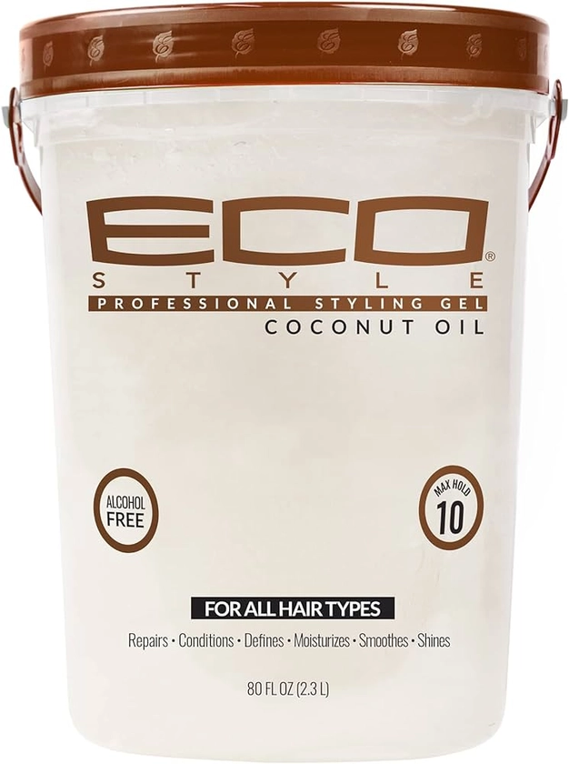 Eco Style Coconut Oil Styling Gel - Adds Luster and Moisturizes Hair - Weightless Styling and Superior Hold - Prevents Breakage and Split Ends - Promotes Scalp Health - Ideal for all Hair - 80 oz