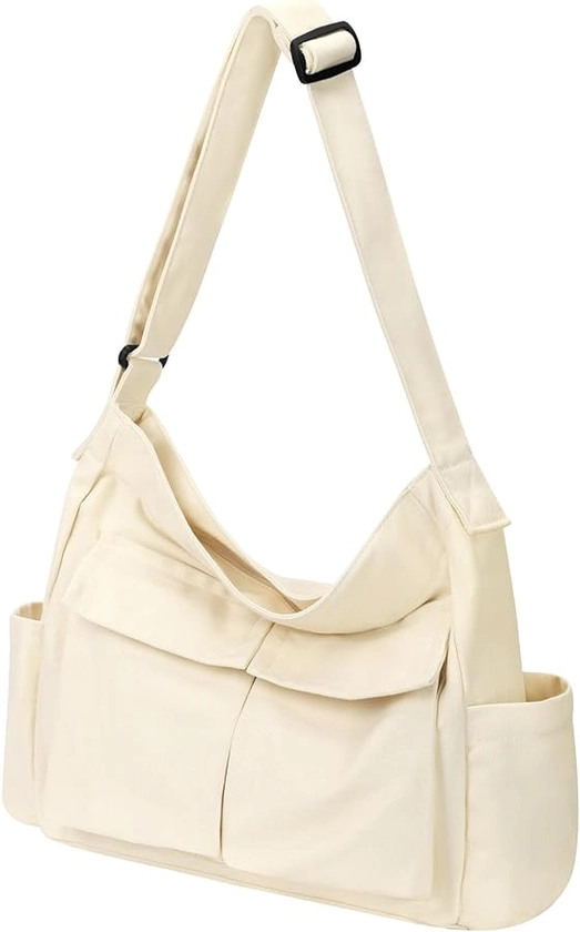 Canvas Messenger Bag Hobo Shoulder Bag Crossbody Bag with Multiple Pockets Large Tote Bag Handbag for Women Men