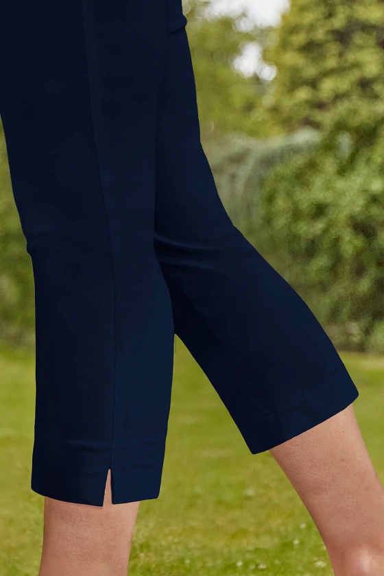 Cropped Stretch Trouser in Navy Blue - Roman Originals UK