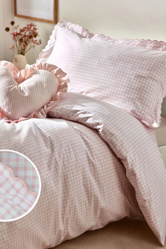 Pink Gingham 100% Cotton Printed Bedding Duvet Cover and Pillowcase Set