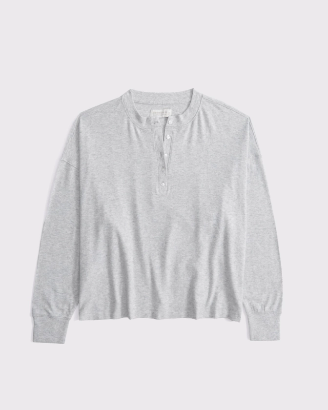 Women's Long-Sleeve Cozy Lounge Knit Oversized Henley Top | Women's Tops | Abercrombie.com