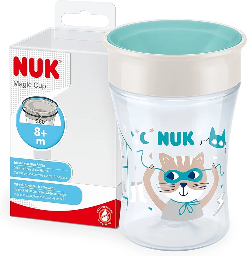 NUK Magic Cup Sippy Cup | 360° Anti-Spill Rim | 8+ Months | Leak-Proof & BPA-Free | 230 ml | Blue Cat : NUK: Amazon.co.uk: Baby Products