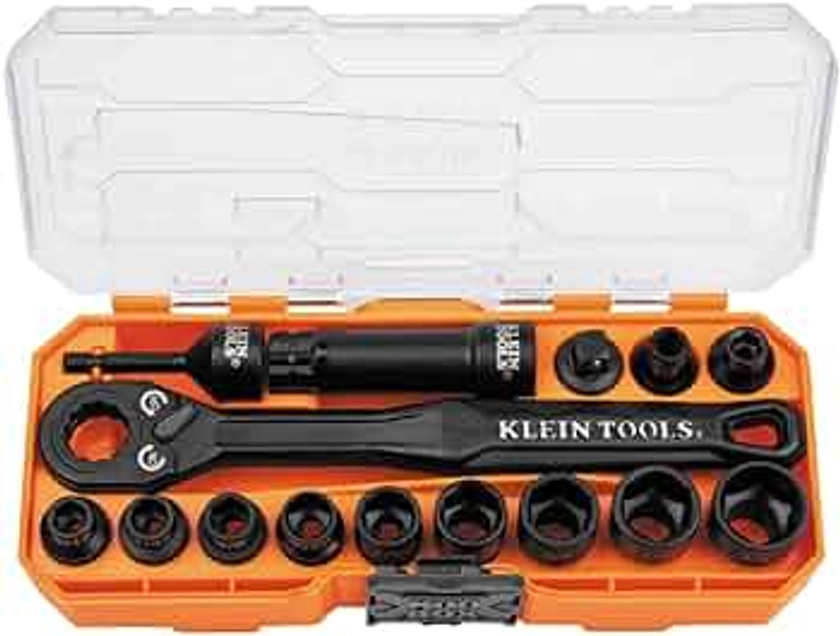 Klein Tools 65400 KNECT 15-Piece Pass Through Socket Set, SAE Impact Socket Set with MODbox Case, Sockets, Bits, Accessories and 3/8-Inch Drive Adapter