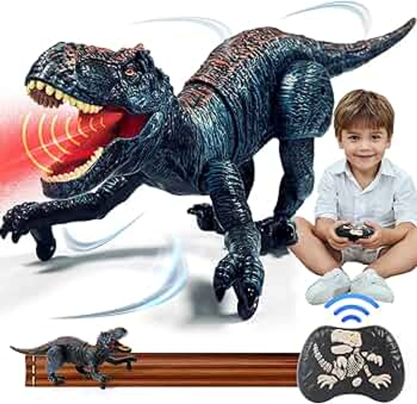 Sunrad Remote Control Dinosaur Toys for Kids 3 4 5 6 7 8+, Electronic RC Robot Dinosaur with Spray & Light & Roar, Realistic Walking T-Rex Toys Birthday Gifts for Boys Girls