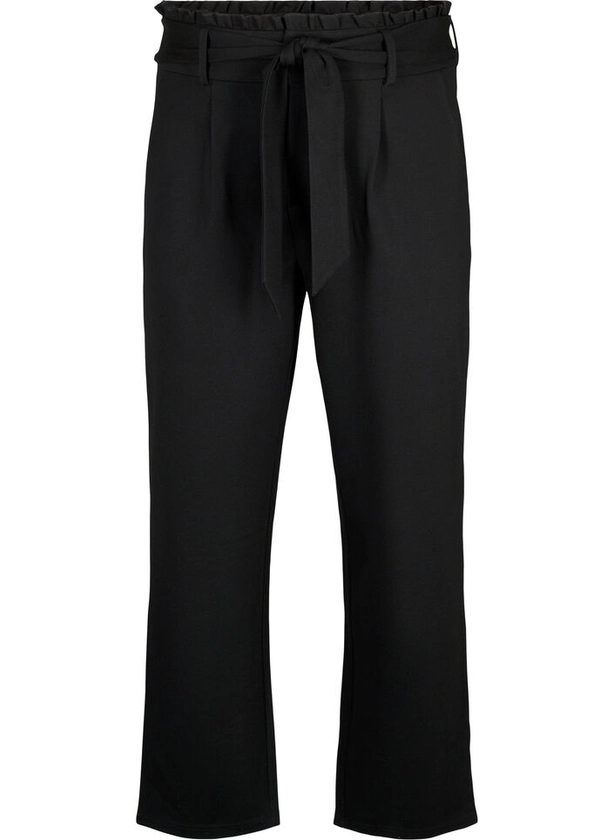 High-waisted trousers with ruffles and tie string - Black - Sz. 54 - Zizzifashion