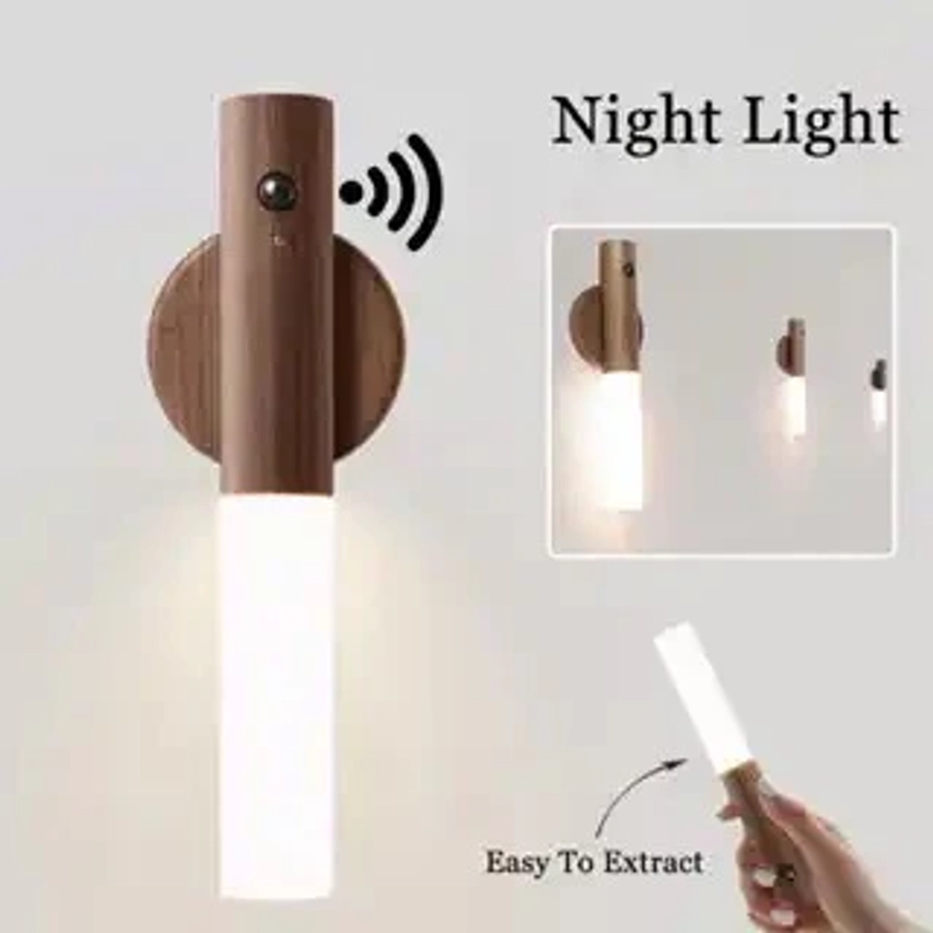 LED Wood USB Night Light Magnetic Wall Lamp Kitchen Cabinet Closet lig