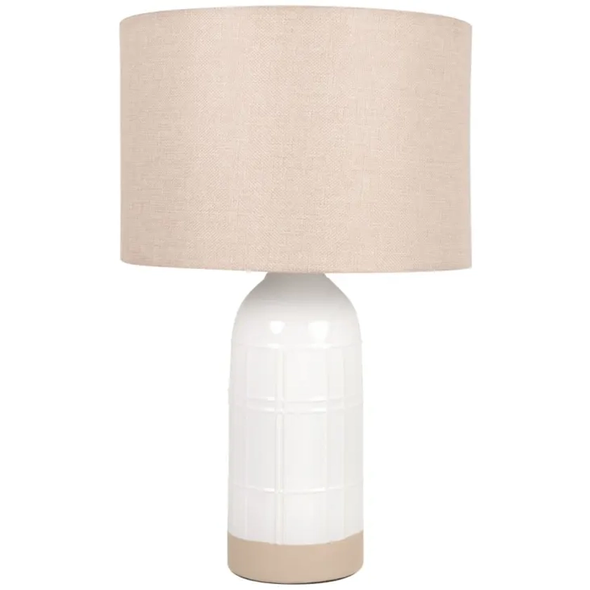 Lampe en céramique bicolore blanche et abat-jour beige Lou | Maisons du Monde