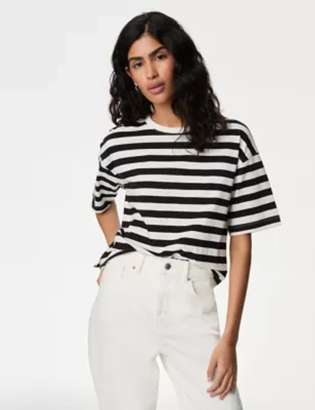 Pure Cotton Striped Boxy T-Shirt | M&S Collection | M&S