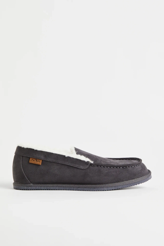 Teddy-lined slippers - Dark grey - Men | H&M GB