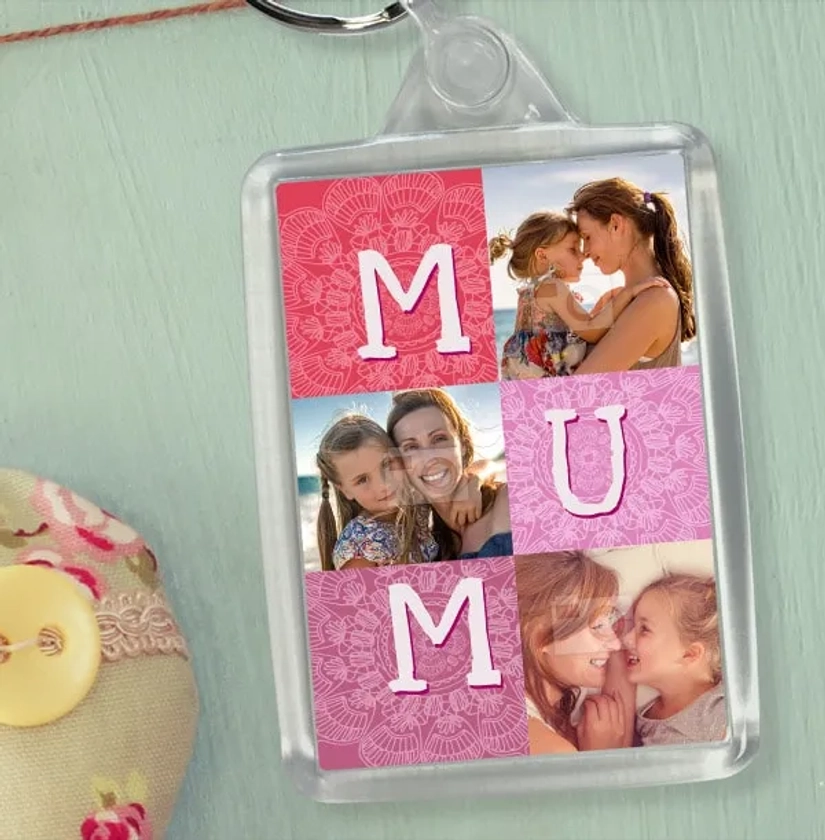 Mum Pink Photo Collage Keyring | Funky Pigeon