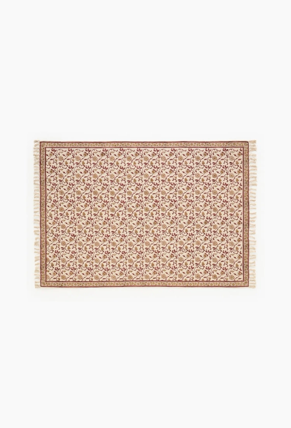 Tapis blockprint, 140x200cm, coton ORANGE FONCE Monoprix Maison
