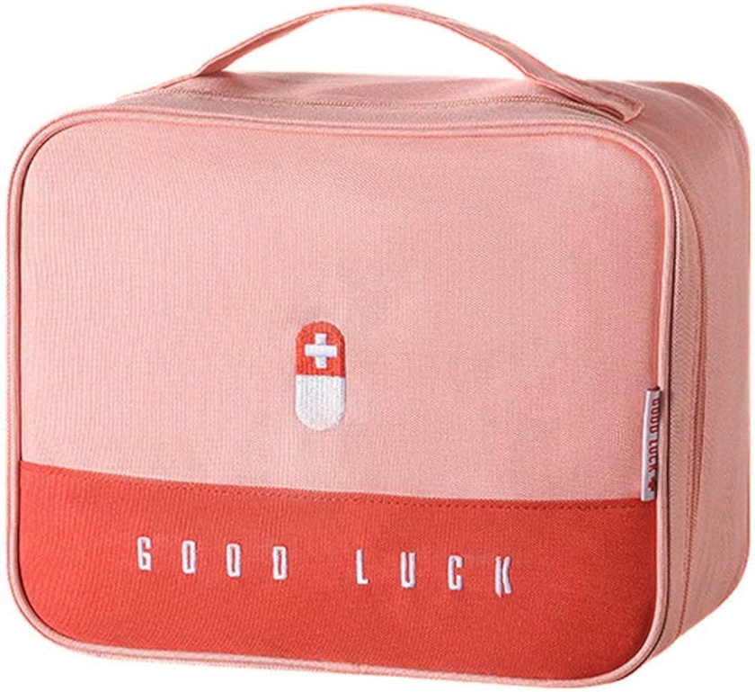 Souarts Medical Pack Fabric Storage Box Portable Family Storage Bag Soft Layered Medicine Box Multifunctional Storage Box 25 x 20 x 13.5 cm (Pink)