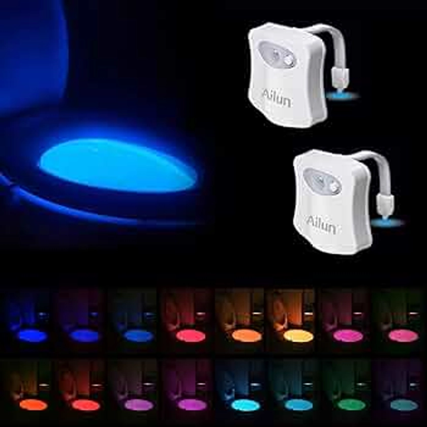 Ailun Toilet Night Light Motion Activated LED Light 16 Colors Changing Toilet Bowl Illuminate Nightlight for Bathroom Battery Not Included Perfect Decorating Combination with Faucet Light [2 Pack]