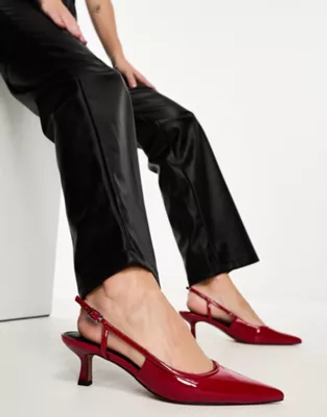ASOS DESIGN Strut slingback kitten heeled shoes in red | ASOS