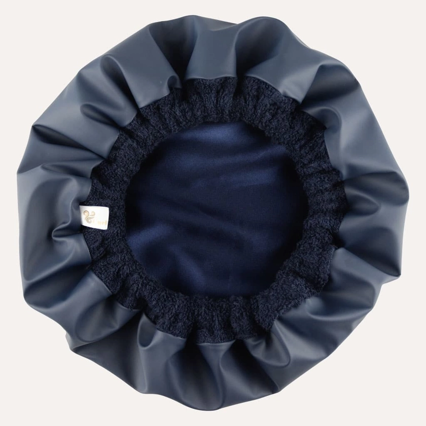 Bonnet douche et soin capillaire réversible bleu marine ⋆ Curly Nights
