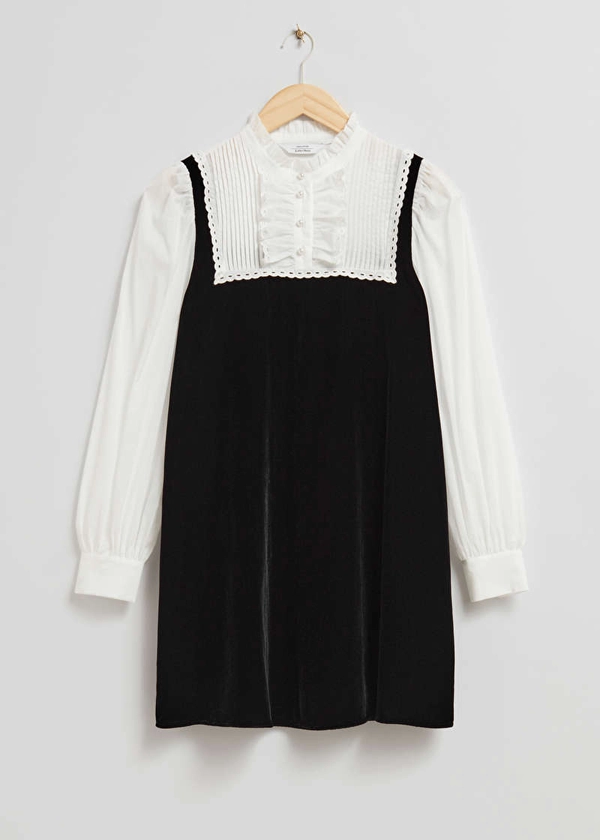 Frilled Two-Tone Mini Dress - Black/White - Mini dresses - & Other Stories US