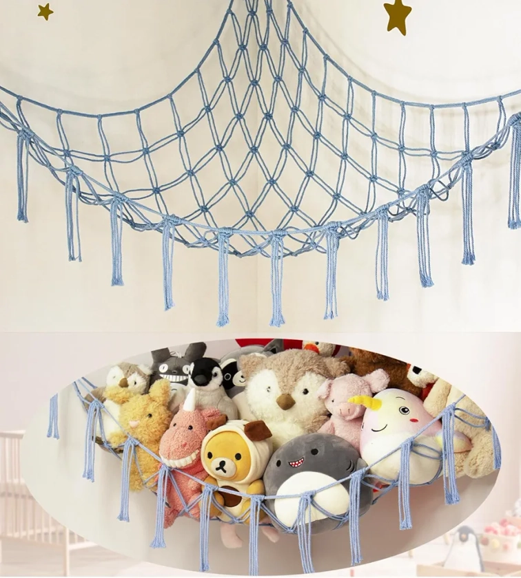 Stuffed Animal Storage Hammock Large Toy Hammock Net for Stuffed Animals Corner - Blue Plush Stitch Stuff Huggy Wuggy Toy Storage Room Decor