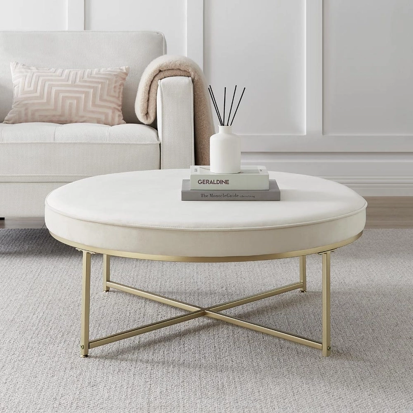 Northwich Gold Metal Frame Pouffe - Ecru