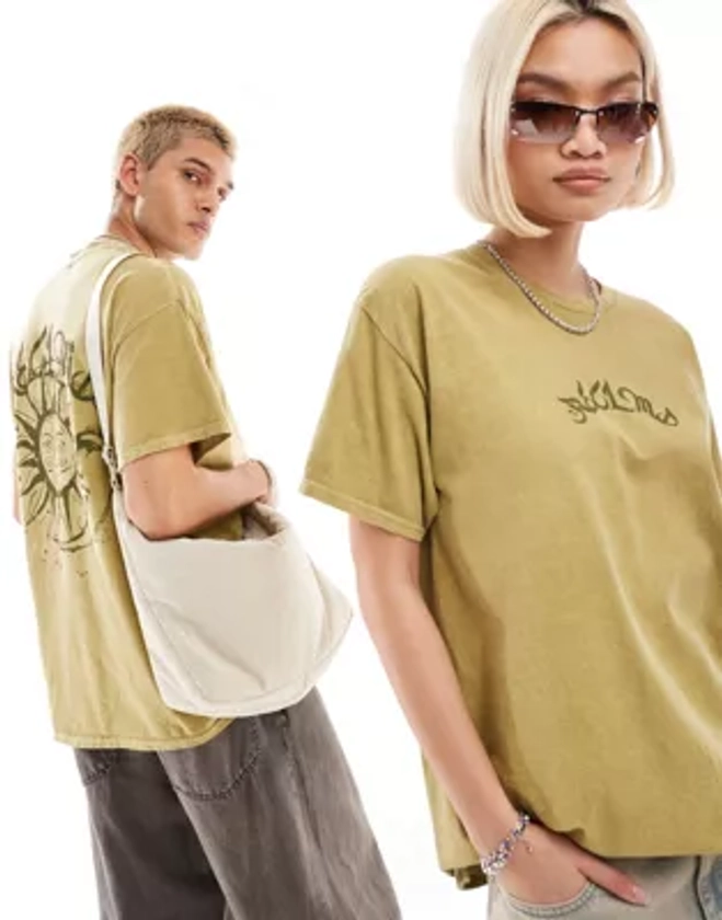 Reclaimed Vintage - T-shirt unisexe oversize avec motif céleste au dos - Kaki délavé