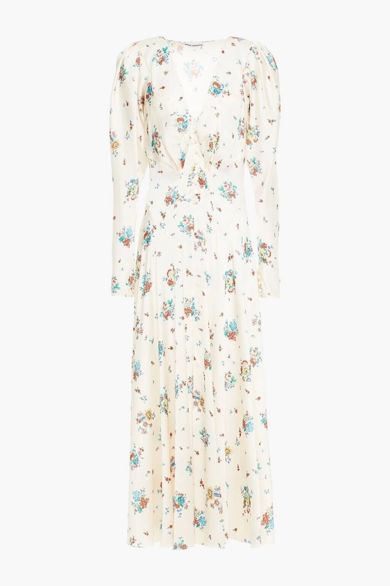 PACO RABANNE FLORAL PRINT SATIN MAXI DRESS - IVORY - POLYESTER - SIZE 34