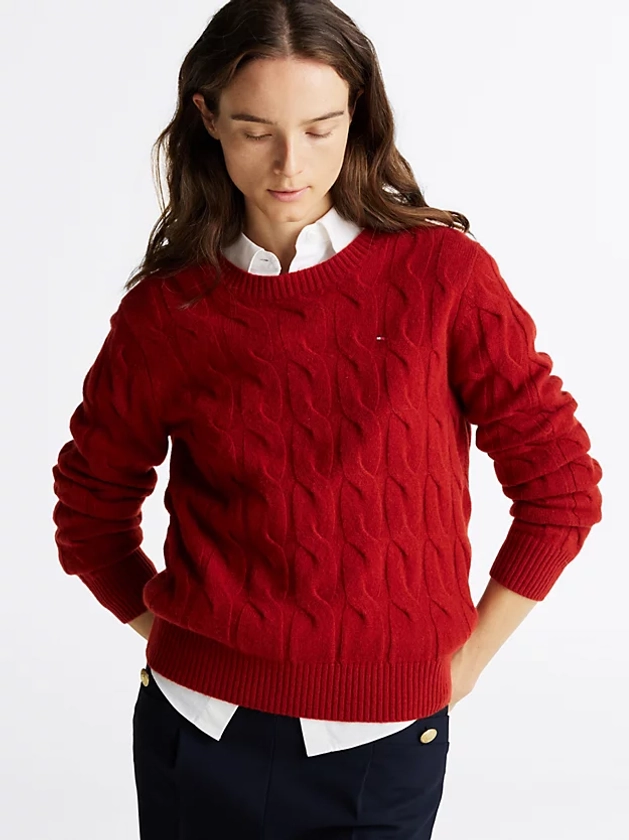 Pull en pure laine à maille torsadée | Rouge | Tommy Hilfiger