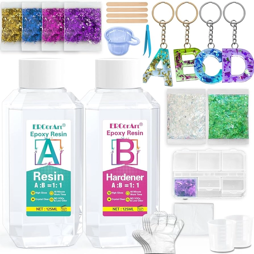 Epoxy Resin Kits for Beginners,250ml/8.82oz Resin Accessories with Resin Glitter,Keychain,Measuring Cups,Casting Resin Starter Kit for Art, Craft, Jewelry Making, River Tables : Amazon.co.uk: Home & Kitchen