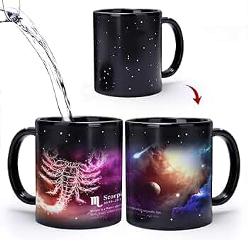 Scorpio Heat Changing Constellation Mug 11oz, Horoscope Scorpio Coffee Mug, Ceramic Color Changing Cup, Unique Holiday Birthday Gift for him and her, October November Magic Presents.