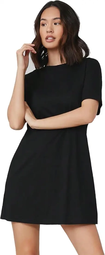 Buy Aahwan Black Solid Round Neck Short Sleeve Tee Dress for Women's & Girl's (278-Black-XS) at Amazon.in