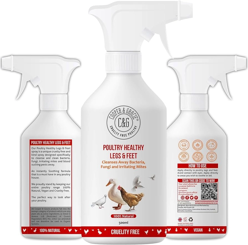 C&G Pets | Poultry Healthy Legs & Feet Spray | Cleans Chicken Legs & Feet | Cleans Away Bacteria Fungi & Irritating Mites | Mite Treatment Spray For Chickens (500ML) : Amazon.co.uk: Pet Supplies