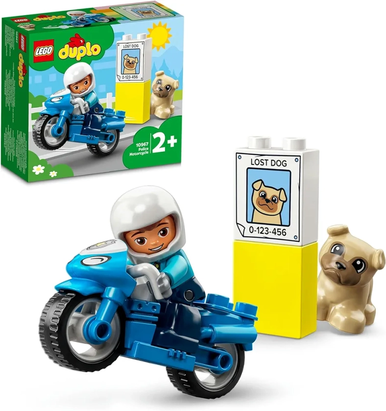 LEGO 10967 Duplo La Moto De Police, Jouet pour Les Enfants de 2 Ans et Plus, avec Figurine de Policier, Développement De La Motricité Fine
