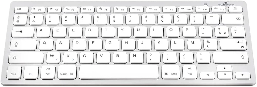 Bluestork Clavier Sans Fil Bluetooth pour Mac, MacBook Pro, MacBook Air, iPad, iPhone - Mini Clavier Mac Français AZERTY, Compact, Ultra Mince, Léger, Silencieux - NOUVEAU 2022 (Blanc)