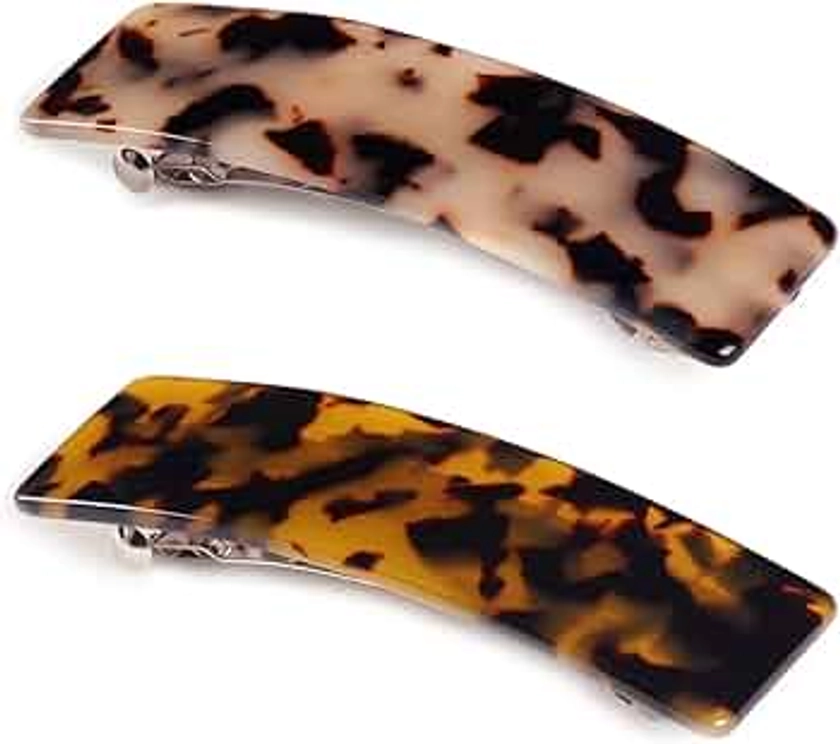 2PCS Hair Barrette French Design Tortoise Shell Celluloid Rectangle Hair Clips for Women…