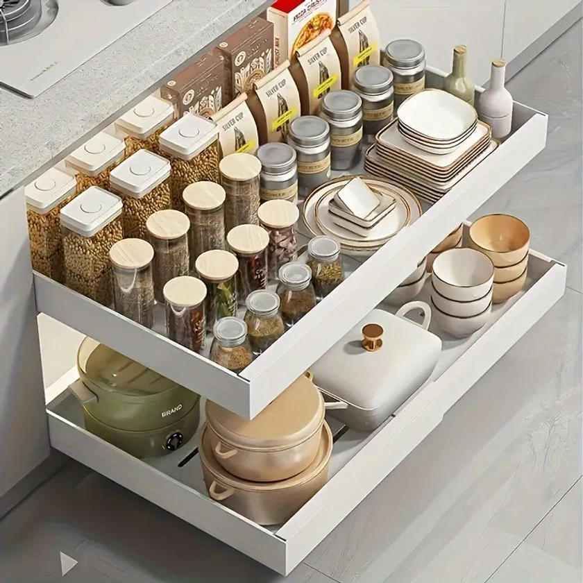 Expandable Metal Pull Cabinet Organizer Adjustable Kitchen - Temu Canada