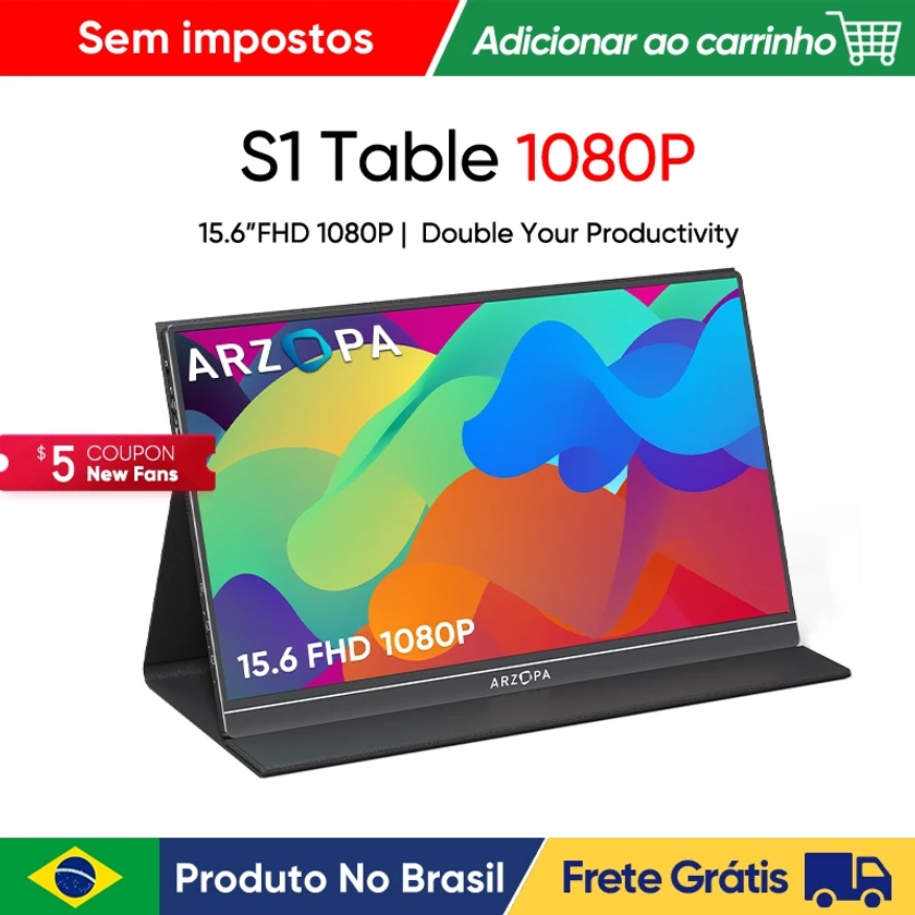 [produto no brasil] Arzopa 15.6 ''FHD 1080P Monitor Portátil com HDMI USB IPS Segundo Monitor Externo para PC Portátil Mac Switch Xbox ps4