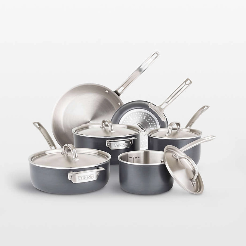 Viking 5-Ply Hard-Anodized 10-Piece Cookware Set with Stainless Steel Interiors + Reviews | Crate & Barrel