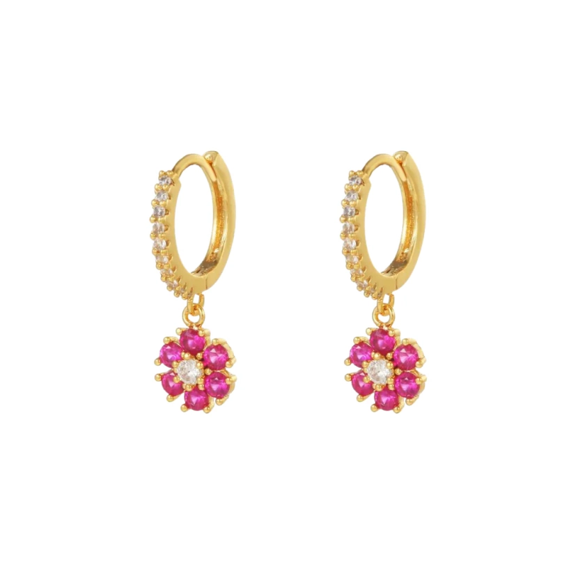 Earrings diamond flower pink