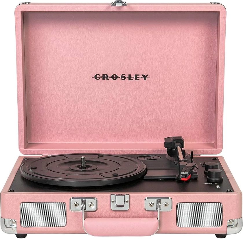 Crosley CR8005E-BH Cruiser Plus Vintage 3-Speed Bluetooth in/Out Suitcase Vinyl Record Player Turntable, Blush