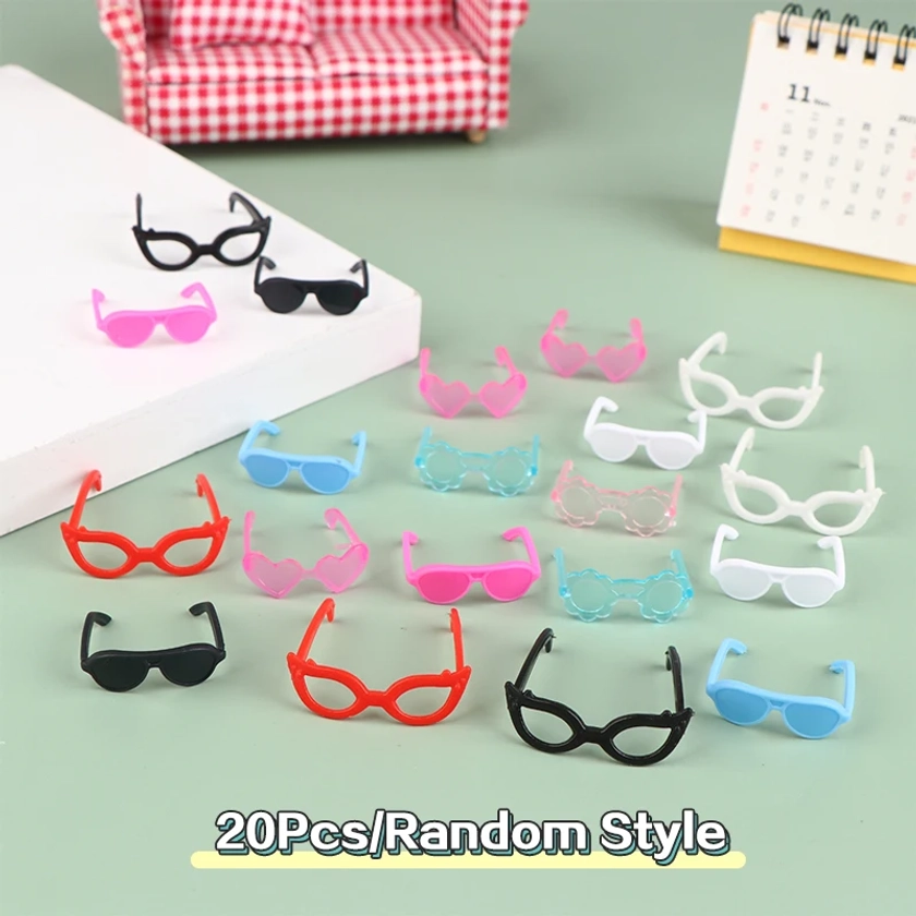 Gafas de 20 piezas para muñecas, lentes coloridas en miniatura para casa de muñecas, accesorios de decoración, juguete