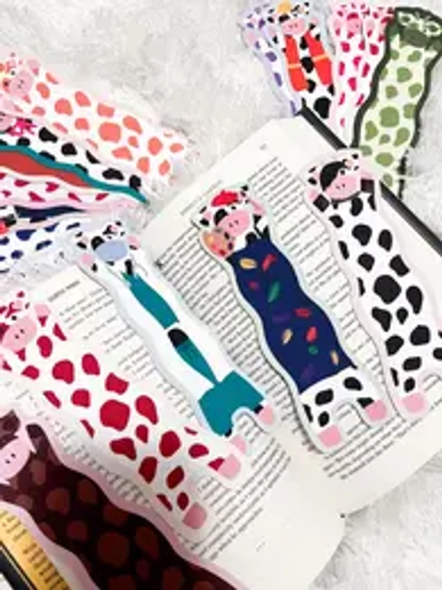 Thick and Durable Wavy Cow Bookmarks - Protect Your Books in Style