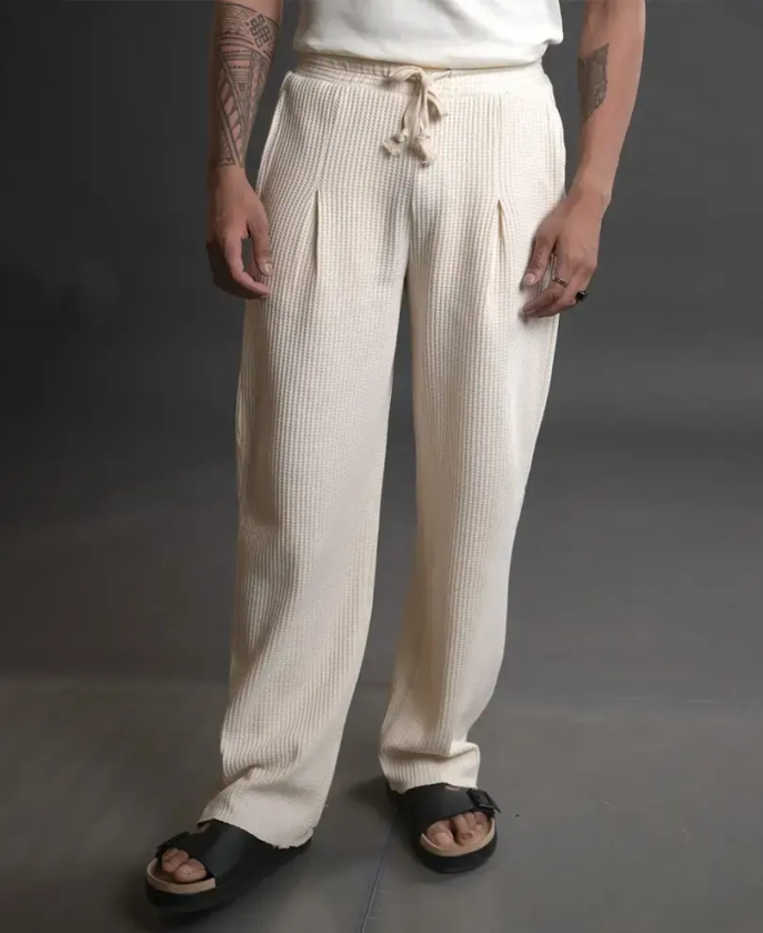 Cream Structured Knitted Track Pant