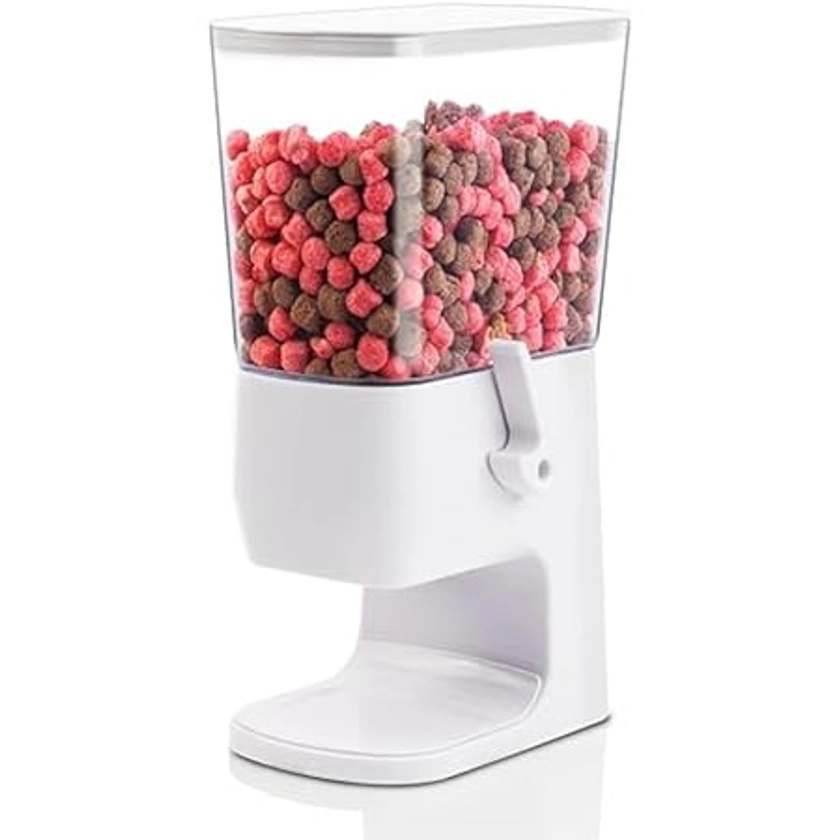 Cereal Dispenser Countertop, 5L Cereal Containers Storage Dispenser for Pantry, Large Dry Food Cereal Dispenser, Not Easy to Crush Cereal, Can Hold Oatmeal, Candy, Snack, Grain, Pet Food (White, 1Pc)