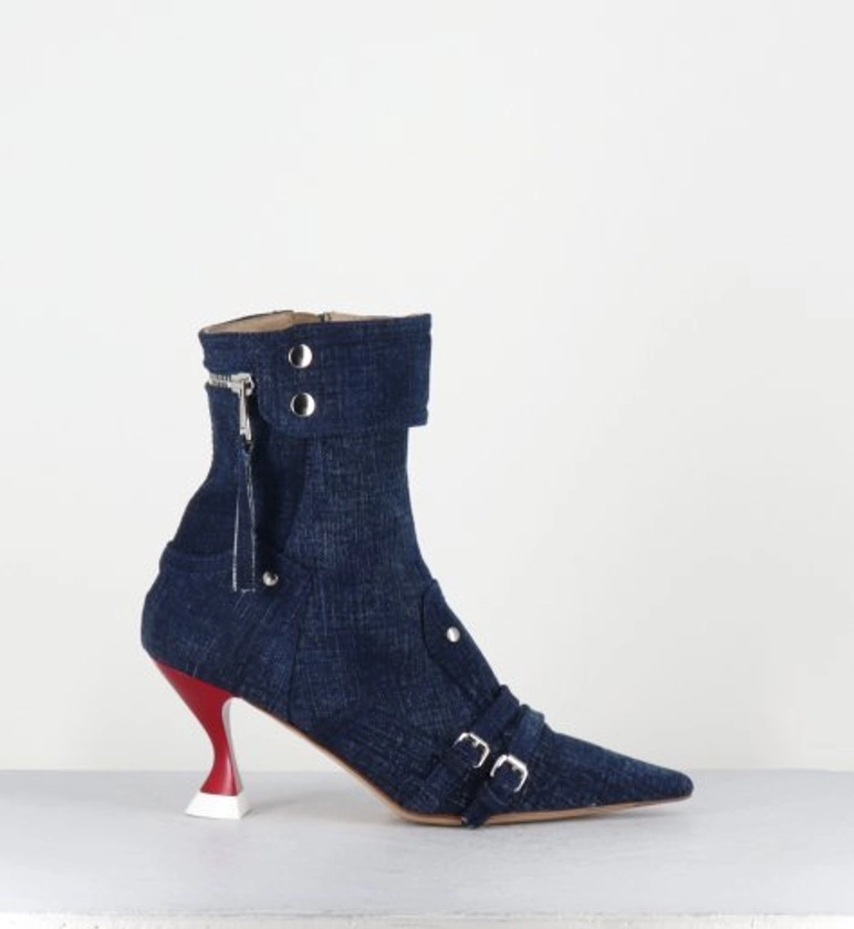 Boots bout pointu en jean & talon rouge - A5404 LOVELY NK