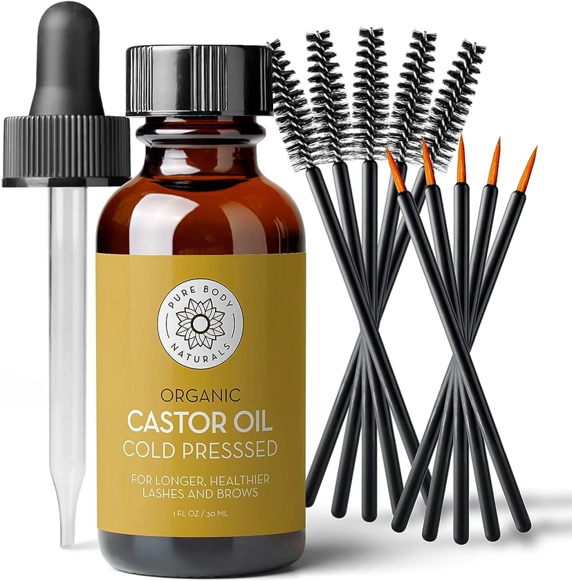 Amazon.com: Pure Body Naturals Castor Oil for Eyelashes and Eyebrows - Brow and Lash Growth Serum - Organic Hexane Free Cold Pressed Unrefined - 1 fl oz : Beauty & Personal Care