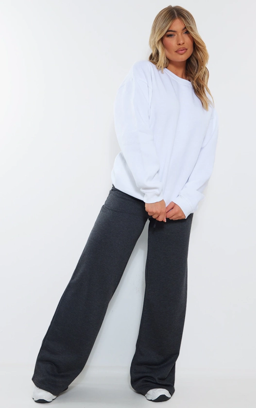 Charcoal Grey Drawstring Wide Leg Joggers