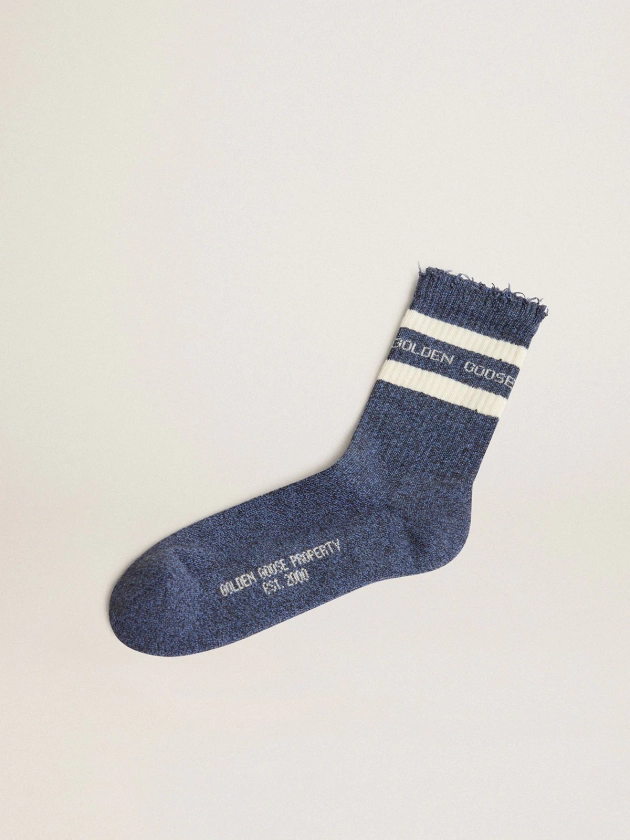 Chaussettes bleues avec rayures blanches et logo blanc en contraste | Golden Goose