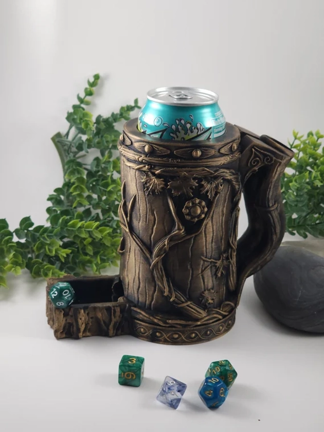 Elven dice tower can holder dice roller +FREE DICE SET tabletop game DnD forest campaign roll play gaming tower koozy gift for gamer