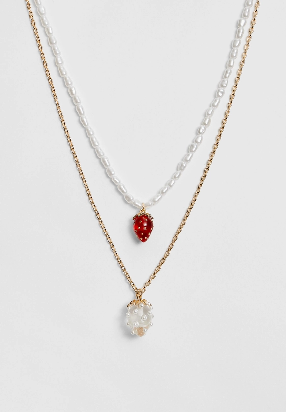 Lot 2 colliers perle et fraise - Bijoux femme | Stradivarius France