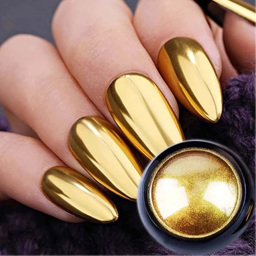 Amazon.com: Holographic Mirror Gold Nail Chrome Powder Effect Metallic Dust Sequins UV Gel Gold Chrome Nail Powder Pigment for Nail Art Decoration,Gold Chrome Powder for Nails : Beauty & Personal Care